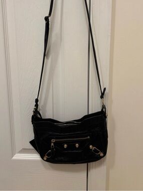 Authentic Balenciaga Black Leather Crossbody Bag with Gold Hardware